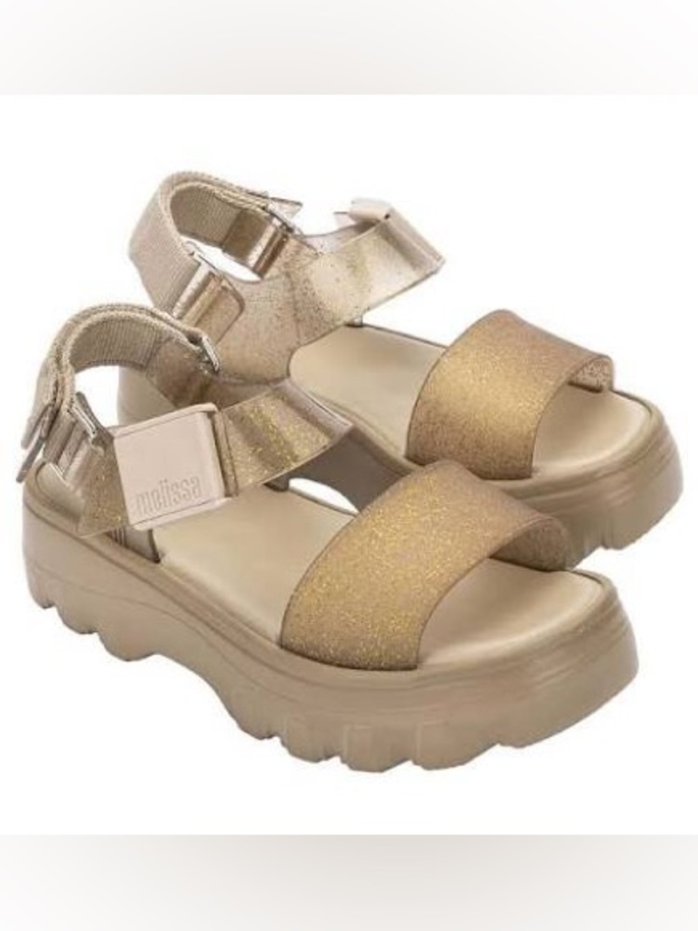 NWT Melissa Gold Glitter Platform Sandals